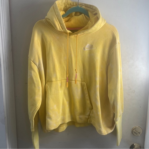 Nike Tops - Nike Hoodie Yellow Cropped Pullover Swoosh Activewear Pink NSW Tie Dye Size L